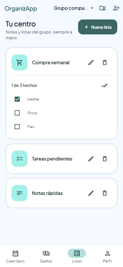 Lista de compra compartida con elementos completados